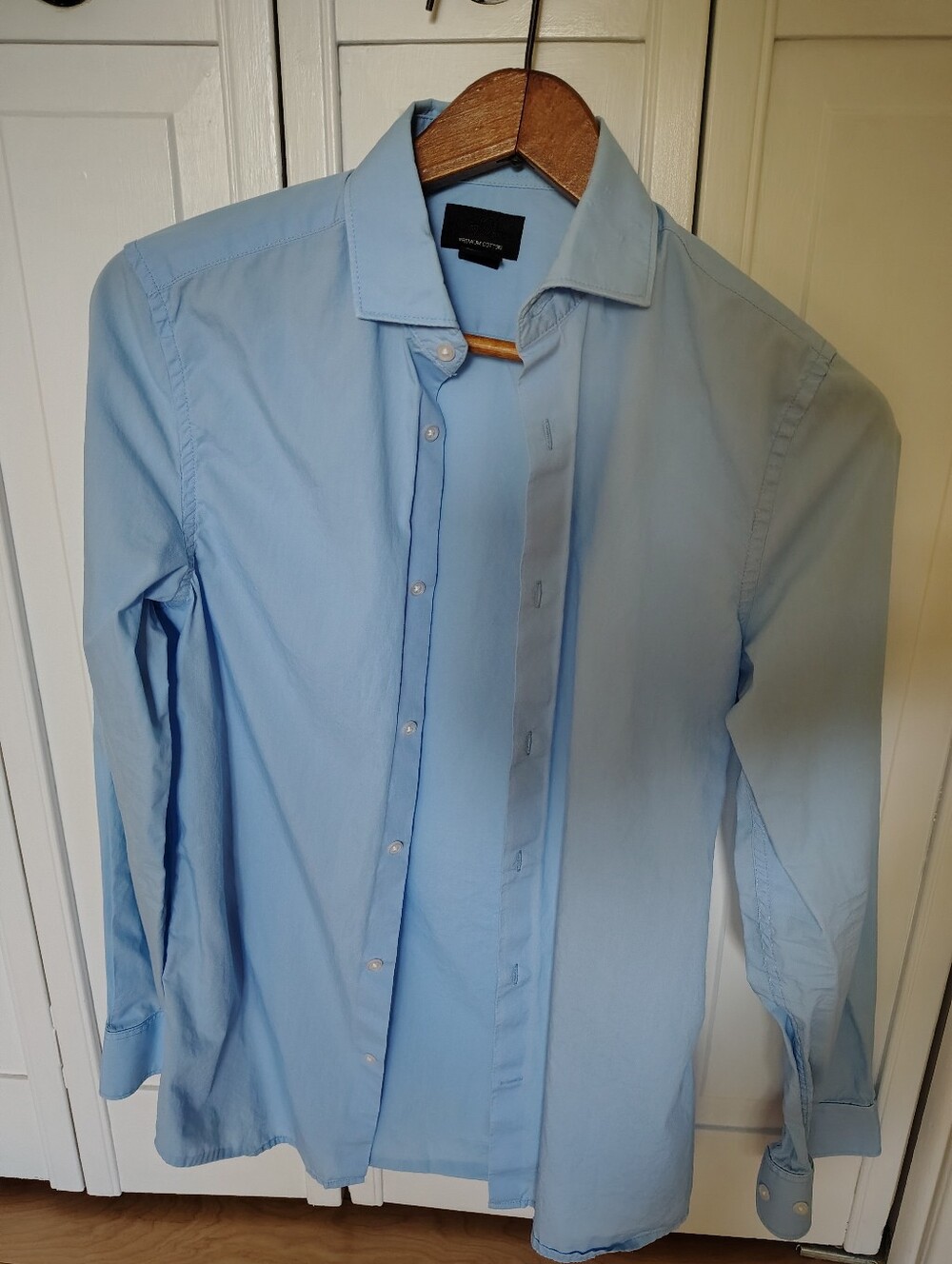H&M Sky Blue Men's Dress Shirt Spread Collar Premium Cotton Poplin 14